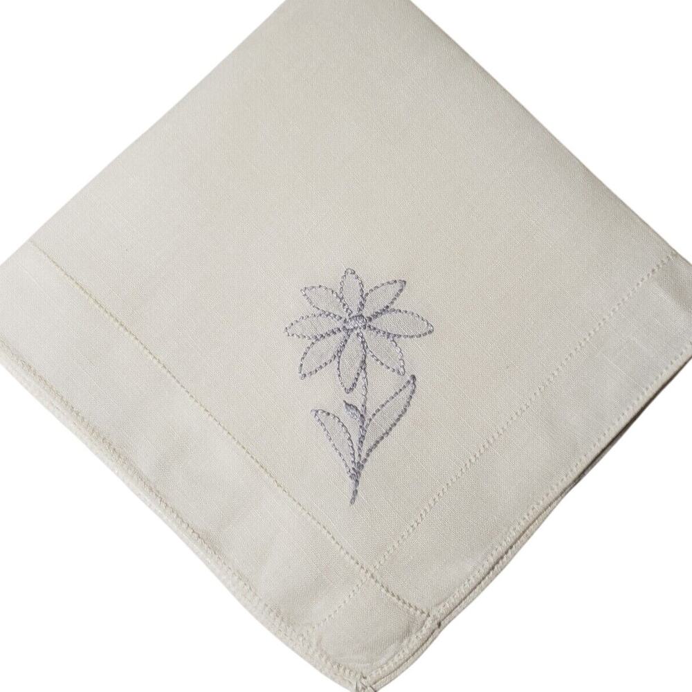 VTG 1960'S Womens Hankie Something Blue Daisy Embroidered Flowers Bridal Wedding